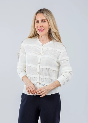 Quick Dry Performance Cozy Active Wear Ross Fringe Cardigan - Off White