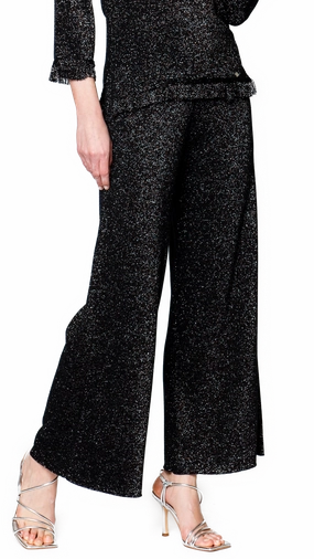 Ripstop Texture Anti Slip Waistband Trina Wide Leg Shimmery Pants - Black Shimmer