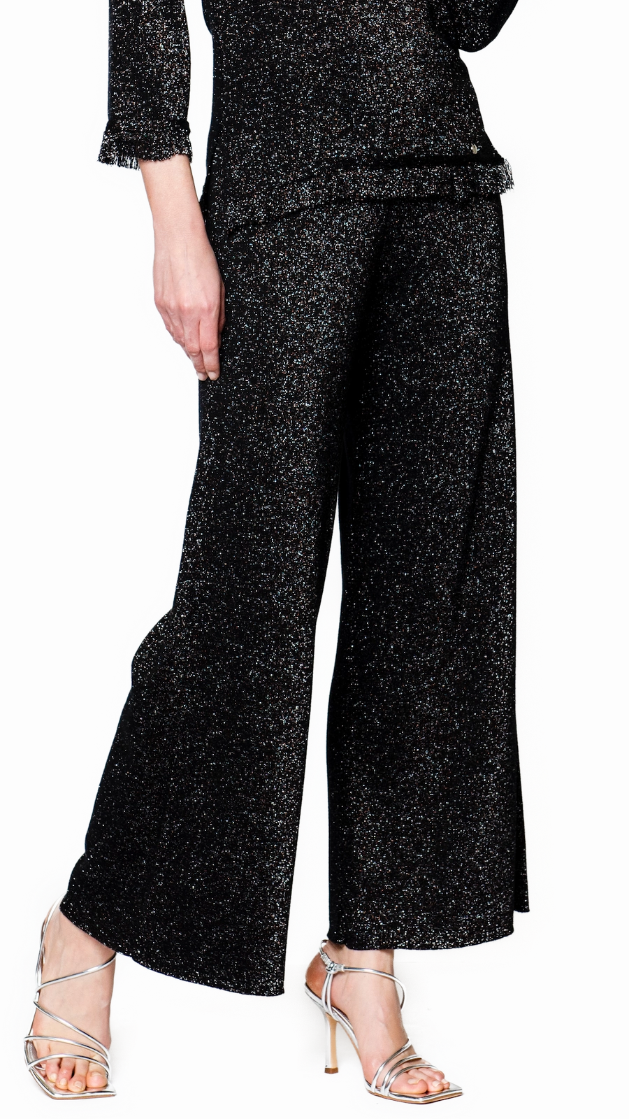 Ripstop Texture Anti Slip Waistband Trina Wide Leg Shimmery Pants - Black Shimmer