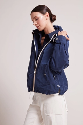 FadeResistant Print Chic Urban Ryder Convertible Hooded Bomber Jacket - Navy