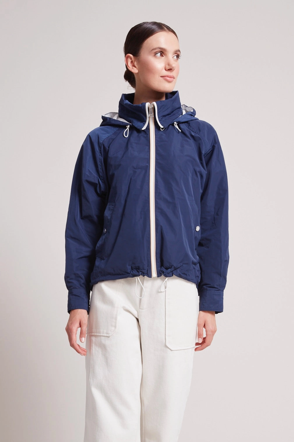 Packable Construction Eco Friendly Coating Ryder Convertible Hooded Bomber Jacket - Navy