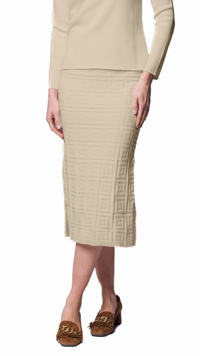 Soft Motion Breezy Fit Sabrina Square Pattern Midi Straight Skirt - Warm Beige