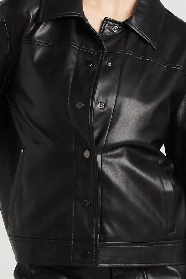 Sadie Short Vegan Leather Jacket - Black Erasable Stains Treatment City Layer Style
