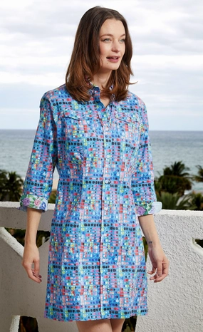 Sag Harbor Dress - Blue Confetti Print Charming Fit Edgy Layers