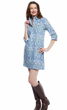 Relaxing Style Sag Harbor Dress - Blue Kilim Print