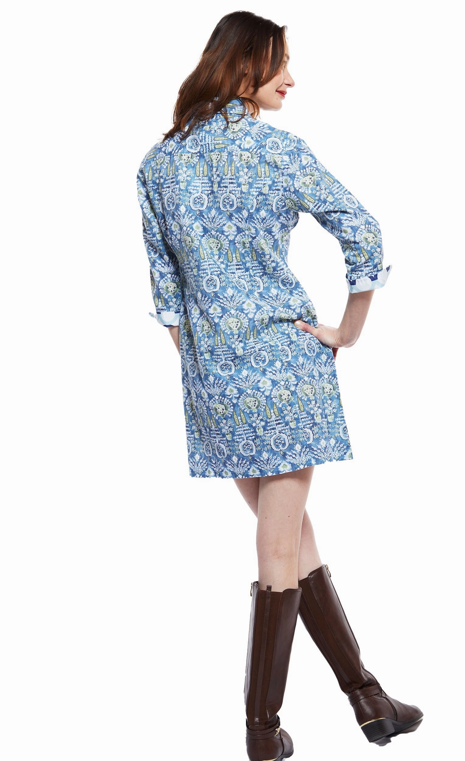 Drawstring-Closure Sag Harbor Dress - Blue Kilim Print