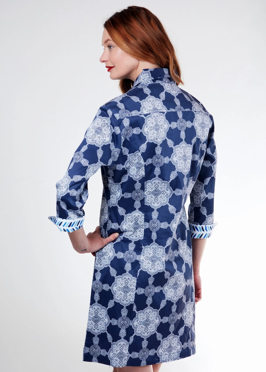 Sag Harbor Dress - Navy Gound Medallion Print Polished Finish Trendy pick