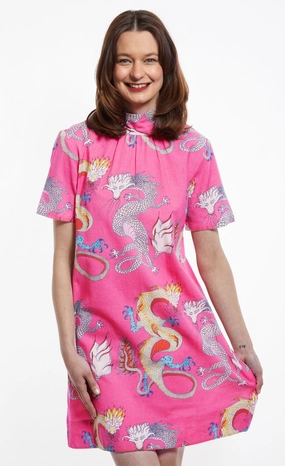 Savannah Dress With Bow - Pink Dragons Urban Touch Evening Tone