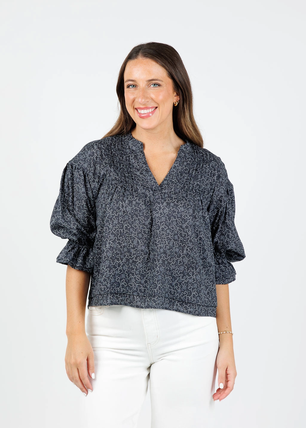 Reinforced Collar Scarlet Pintuck Printed Blouse - Santa Fe Floral