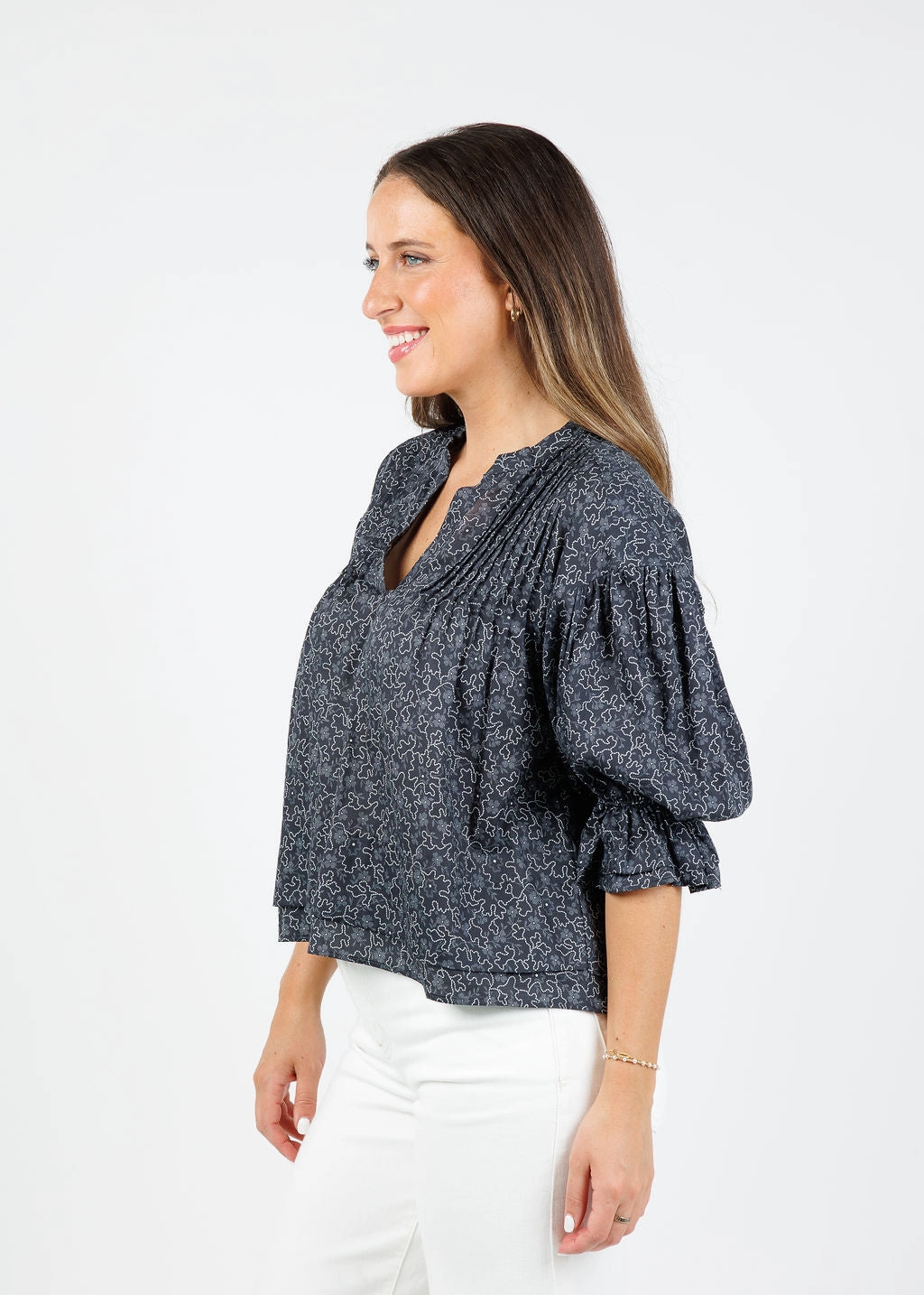 Scarlet Pintuck Printed Blouse - Santa Fe Floral Holiday Gift Sleek Style