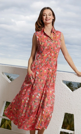 Minimalist Elegance Sea Island Dress - Butterfly Print