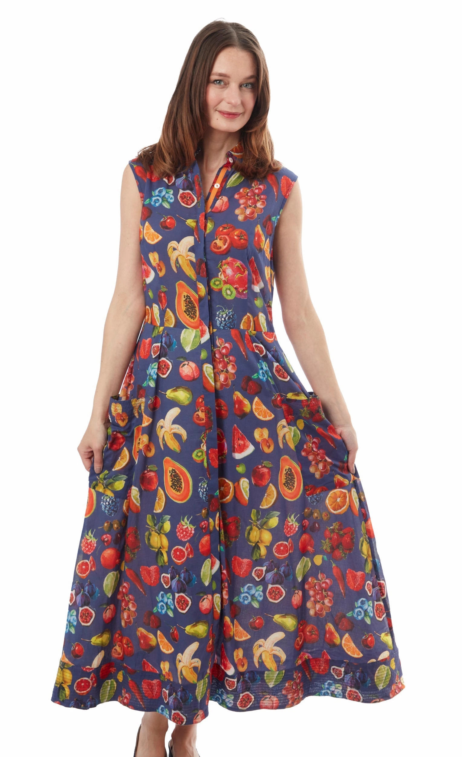 Sea Island Dress - Fruit Print Chilly Day Comfort Vibrant Waist