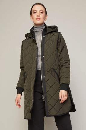 MultiPocket Layout Libby Quilted Full Zip Coat With Removable Hood - Forest Green