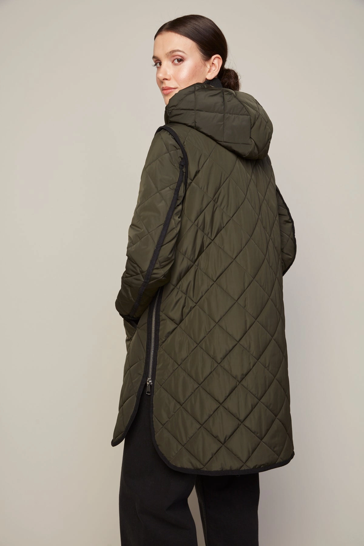 Libby Quilted Full Zip Coat With Removable Hood - Forest Green Snag Free Zipper Technology