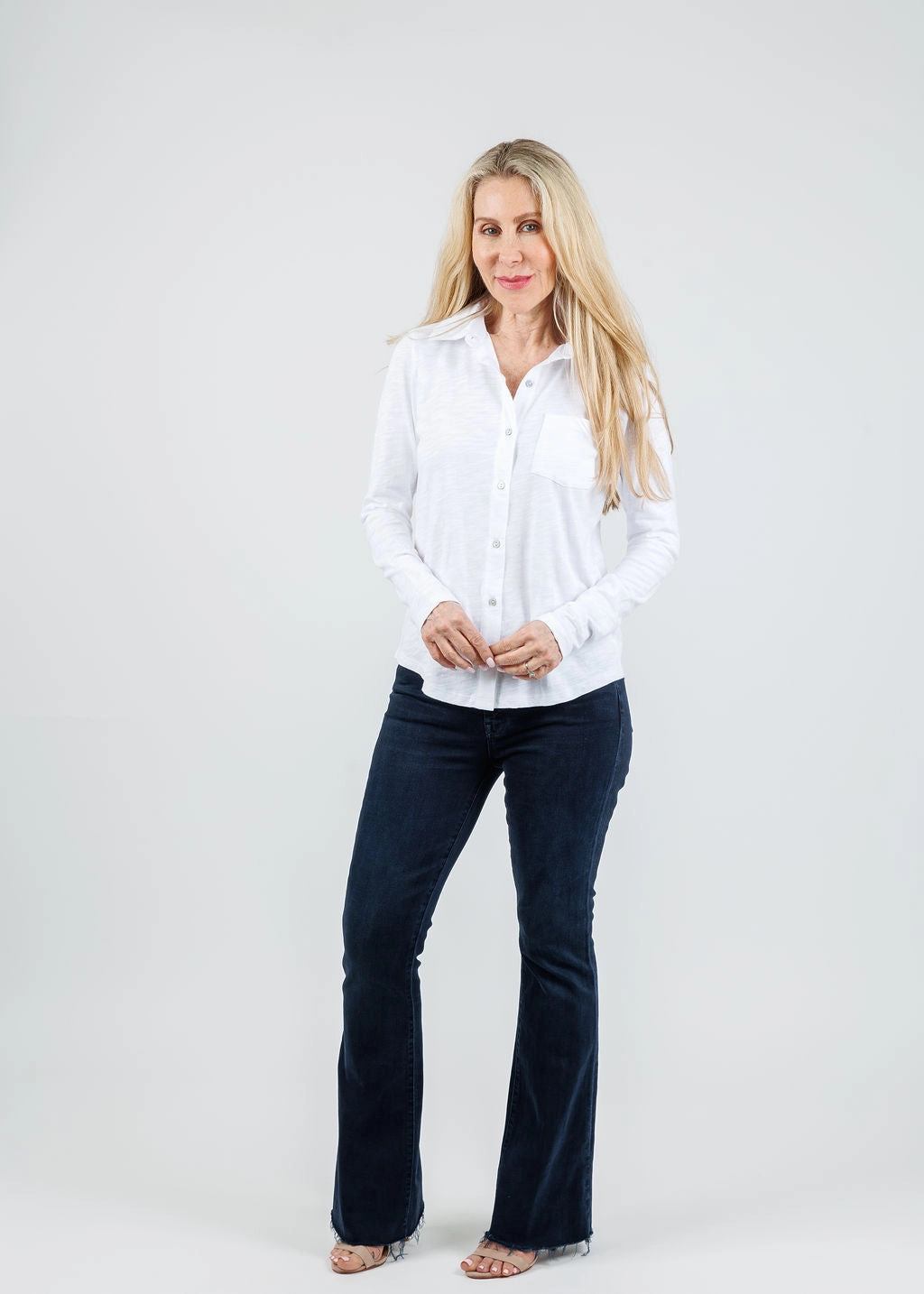 Eco-Friendly Choice Reese Long Sleeve Button Front Shirt - White