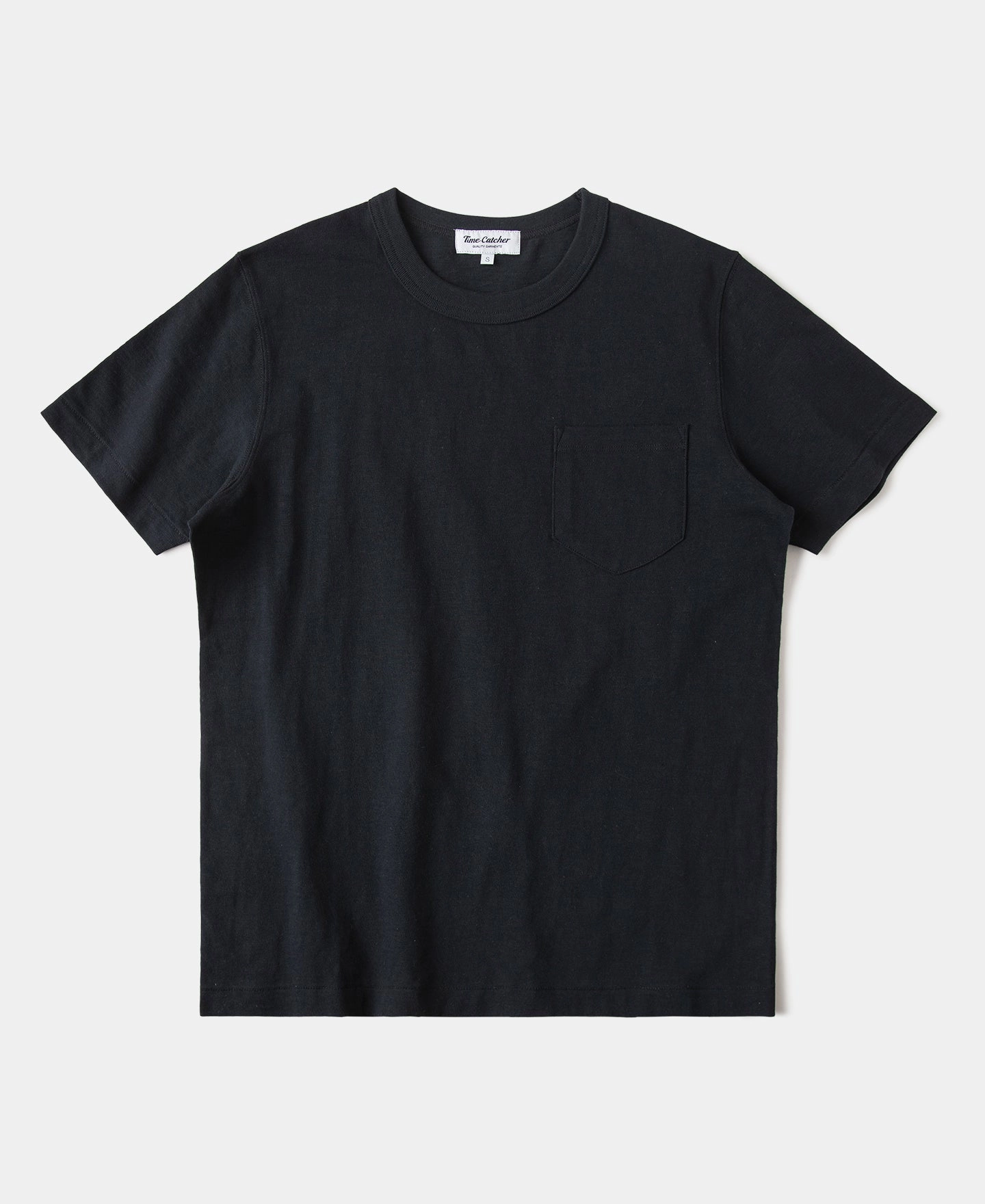 7.4 oz Slub Cotton Loopwheel Tubular Pocket T-Shirt - Black Casual Comfort Design Sport Flex