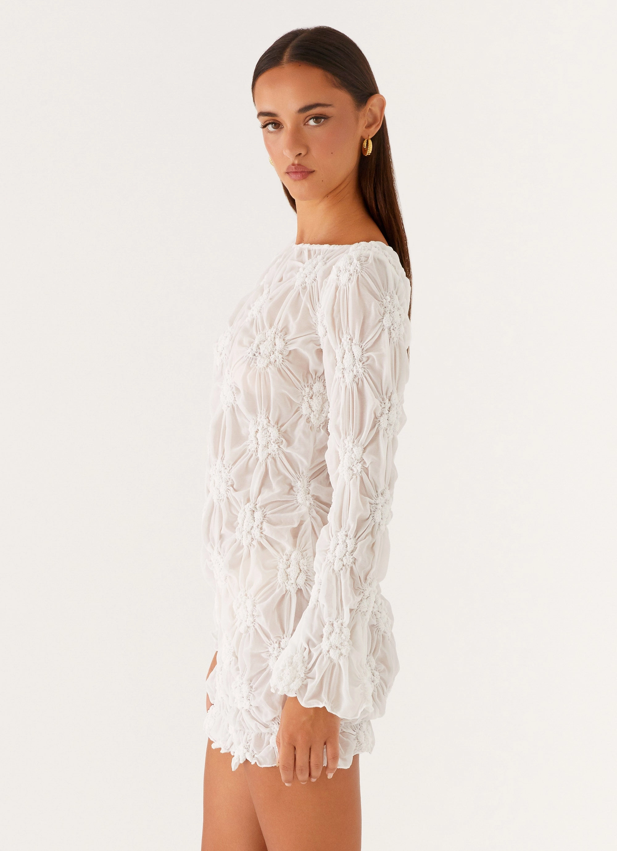 Eye Appeal Texture Style Mia Long Sleeve Dress - Ivory