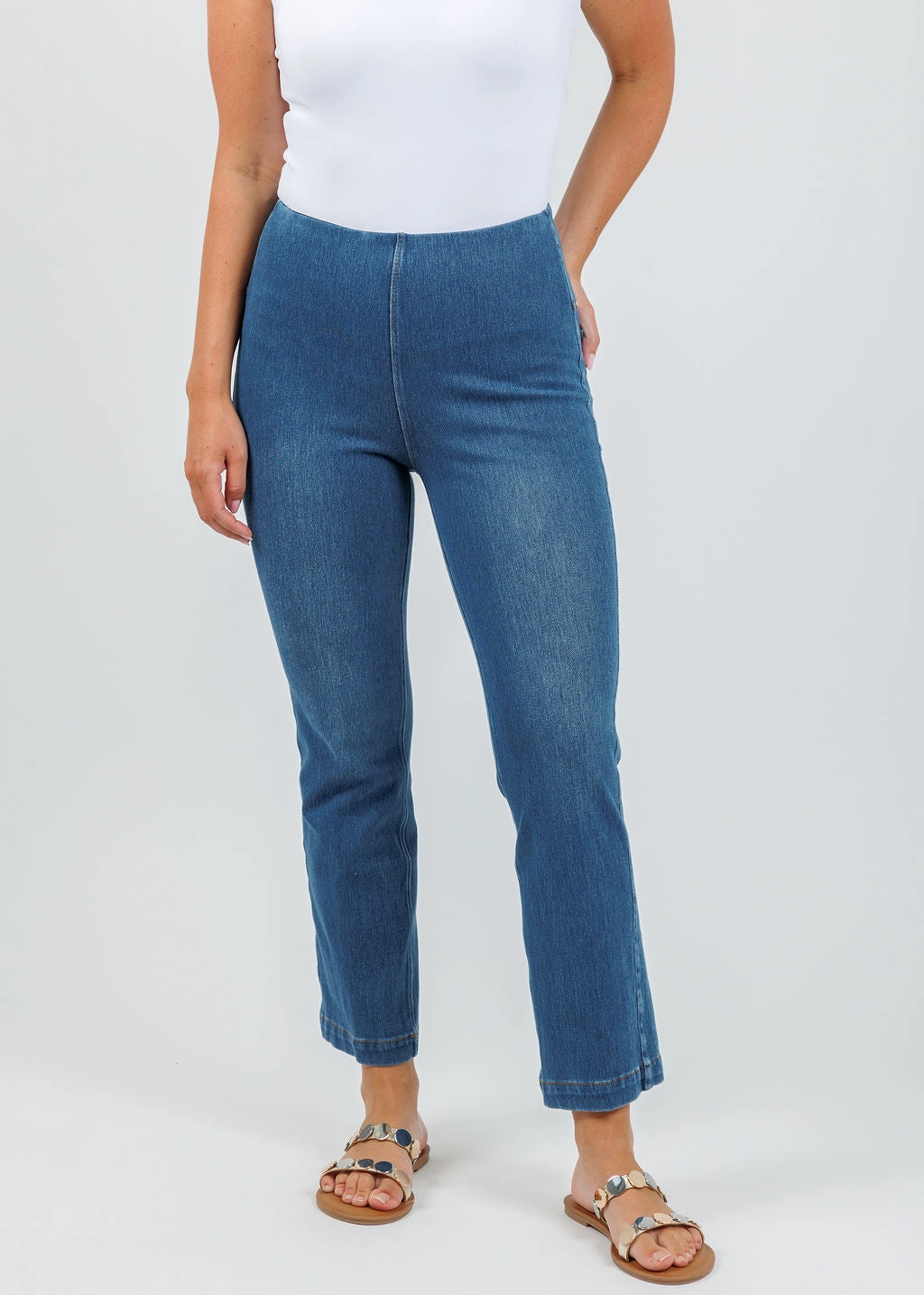 Ankle Denim Baby Bootcut Pants - Midwash Daily Style Vintage Wash