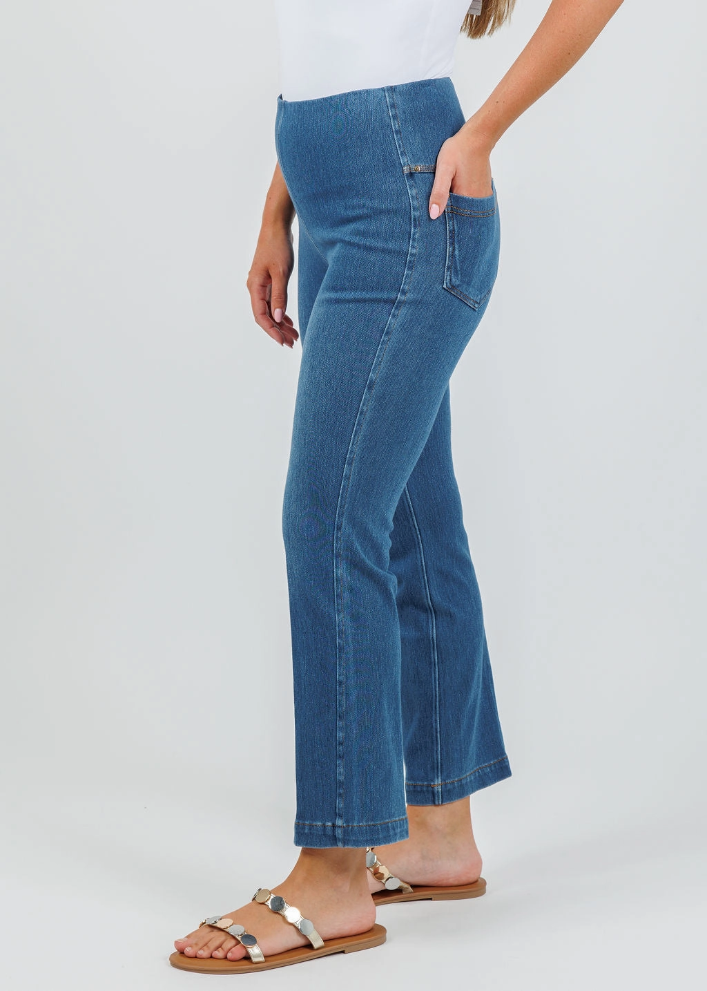 Ankle Denim Baby Bootcut Pants - Midwash FadeResistantTreatment