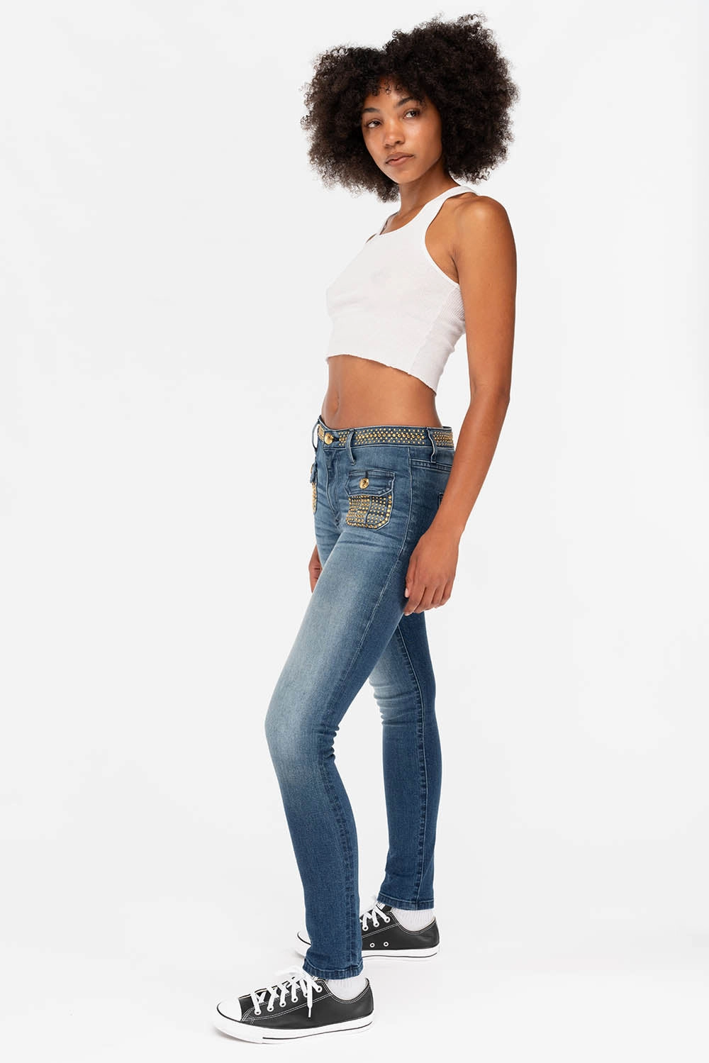 Work Meeting Casual LADY G.I. IN ANTIQUE BLUE FULLY LOADED W/ CRYSTALS