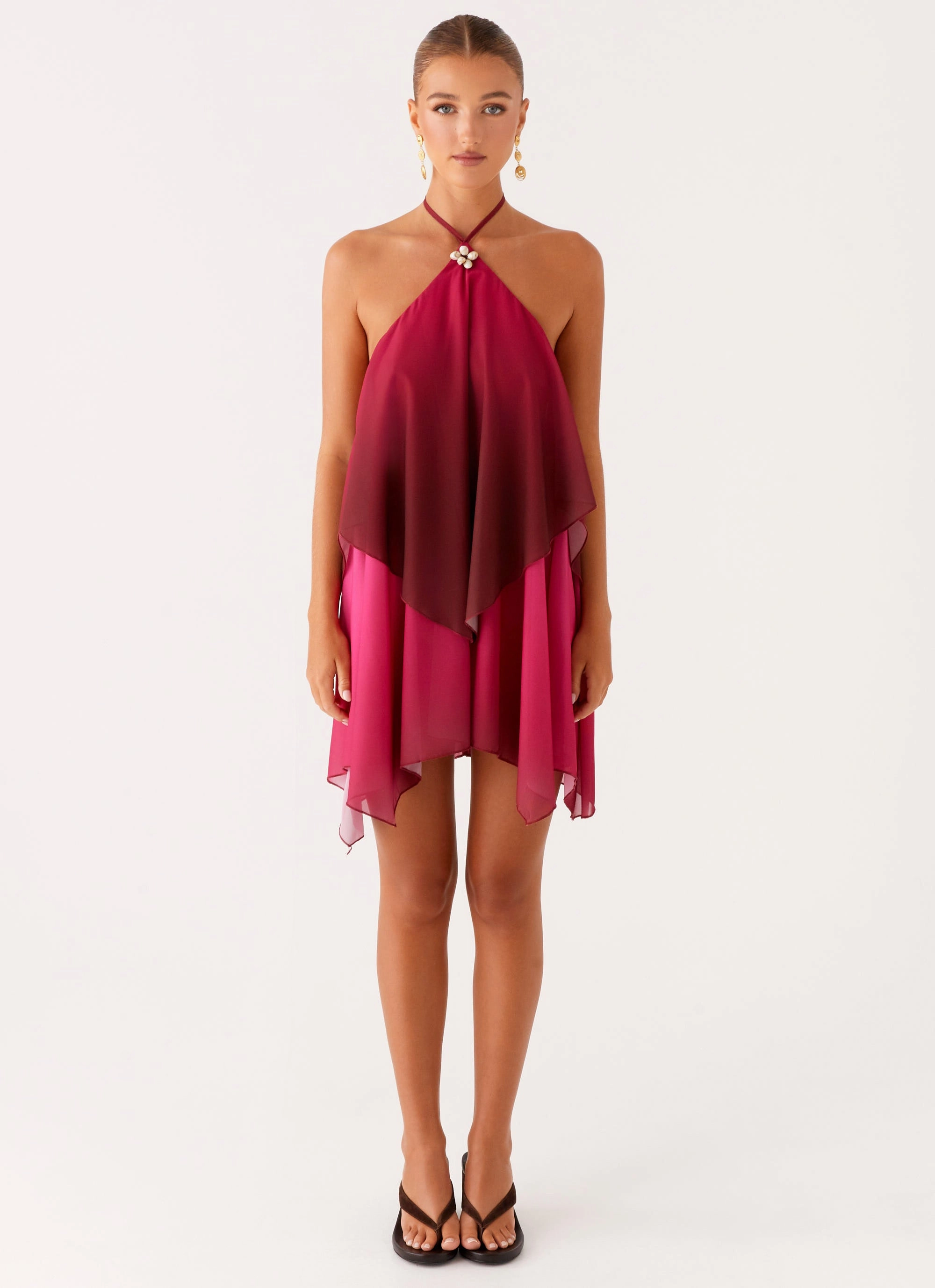 Mid Fit Texture Style Twin Flame Mini Dress - Fuchsia Gradient
