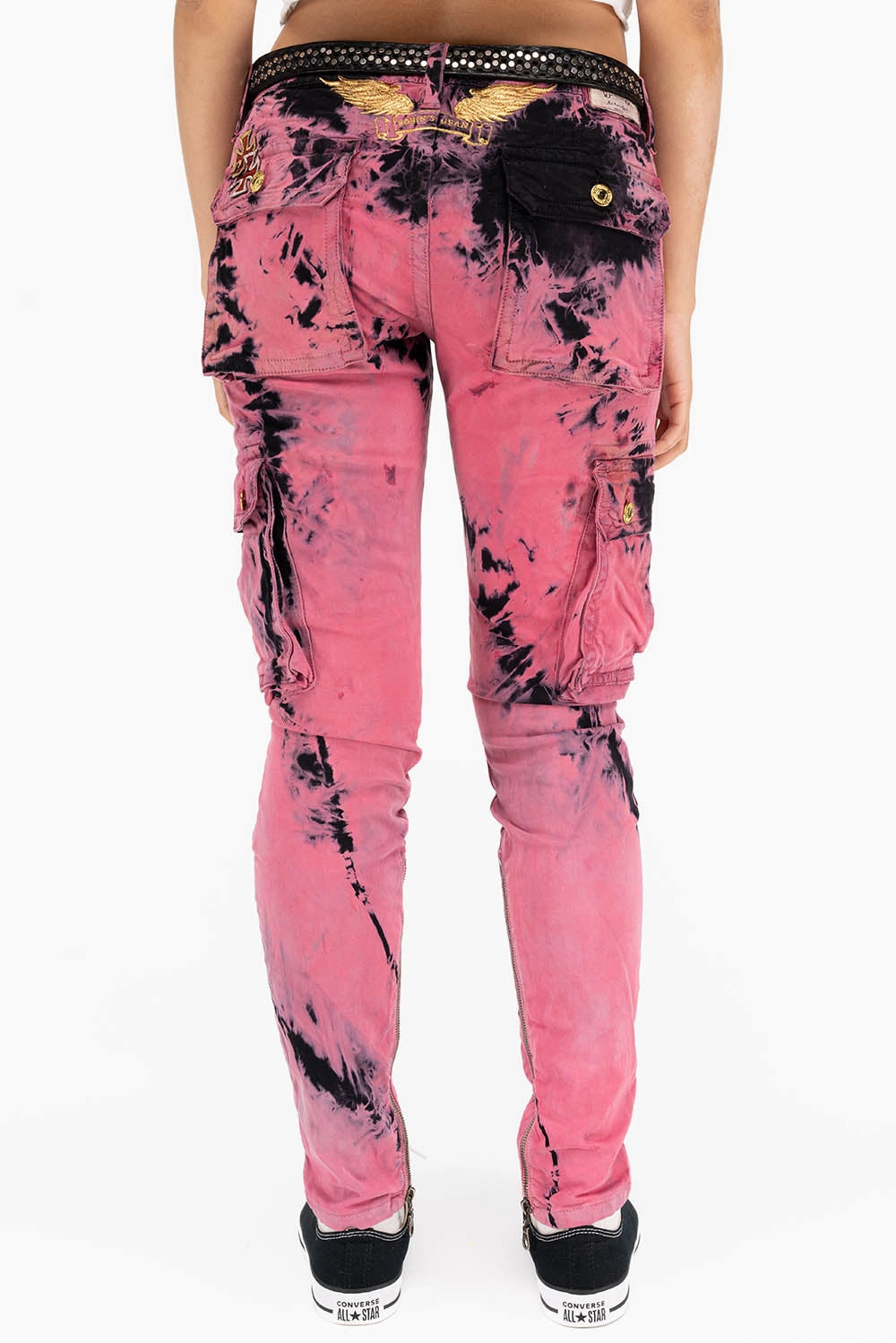 Balanced Look ZIPPER-MILITARY STYLE WOMENS CARGO PANTS IN TIE DYE PINK