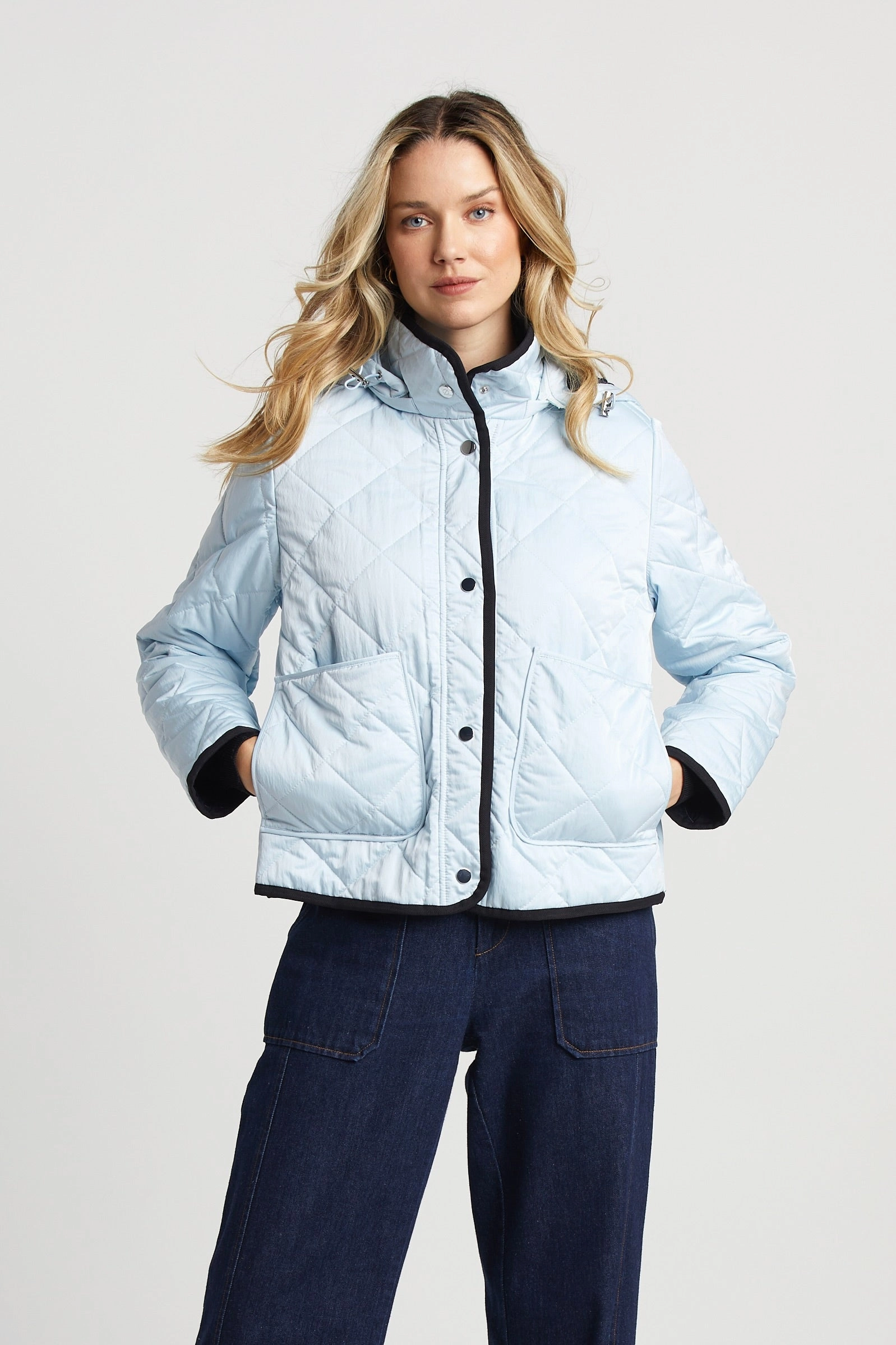 Crisp Weather Fit Shelby Short Quilted Hooded Jacket - Ice Blue