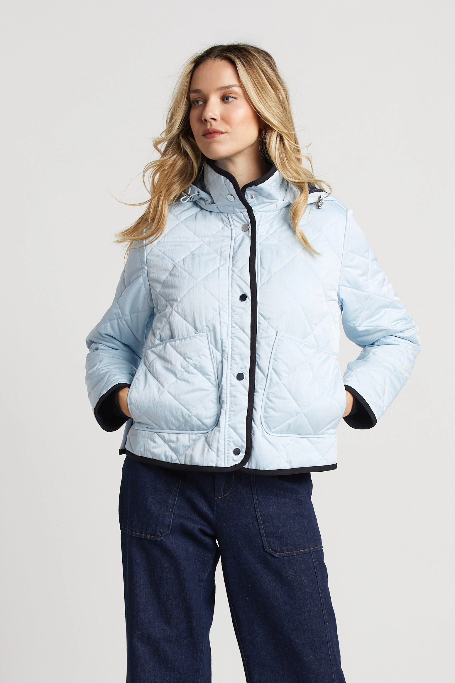 Crisp Walk Look Shelby Short Quilted Hooded Jacket - Ice Blue