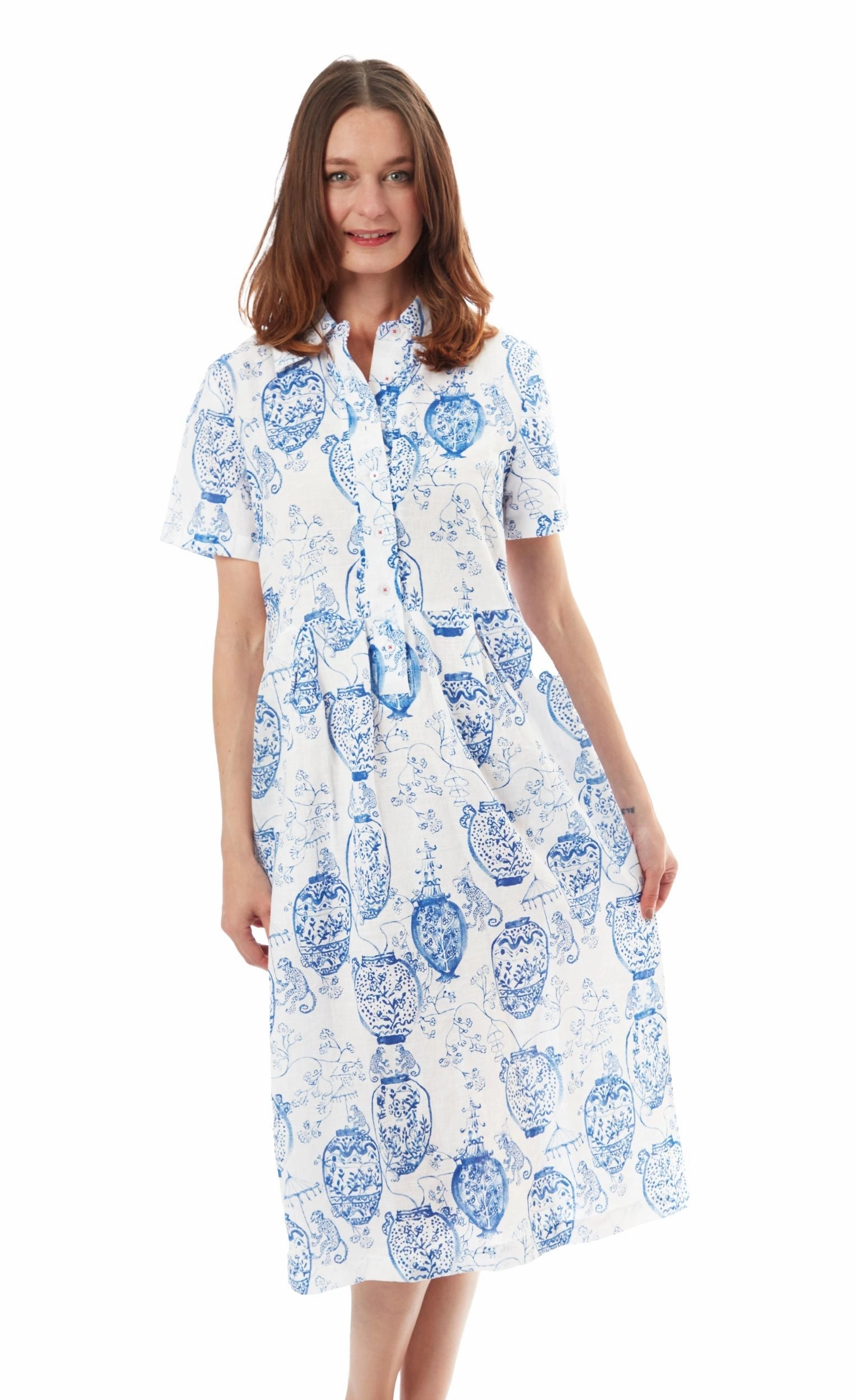 Cool Structure Shortsleeved Shirt Dress - Chinoiserie Print