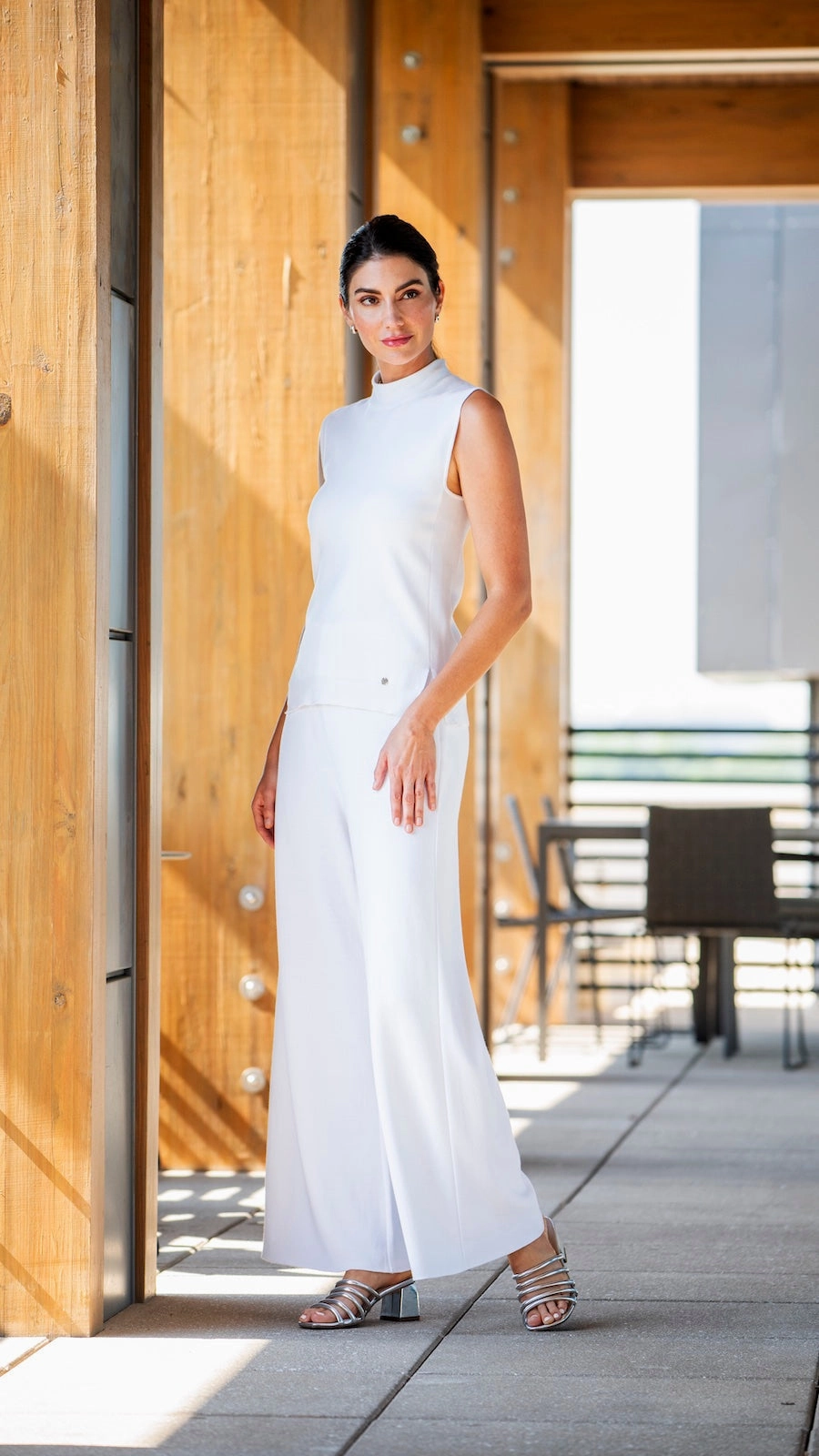 Beach Ready Durable Material Marie Mock Neck Sleeveless Top - White