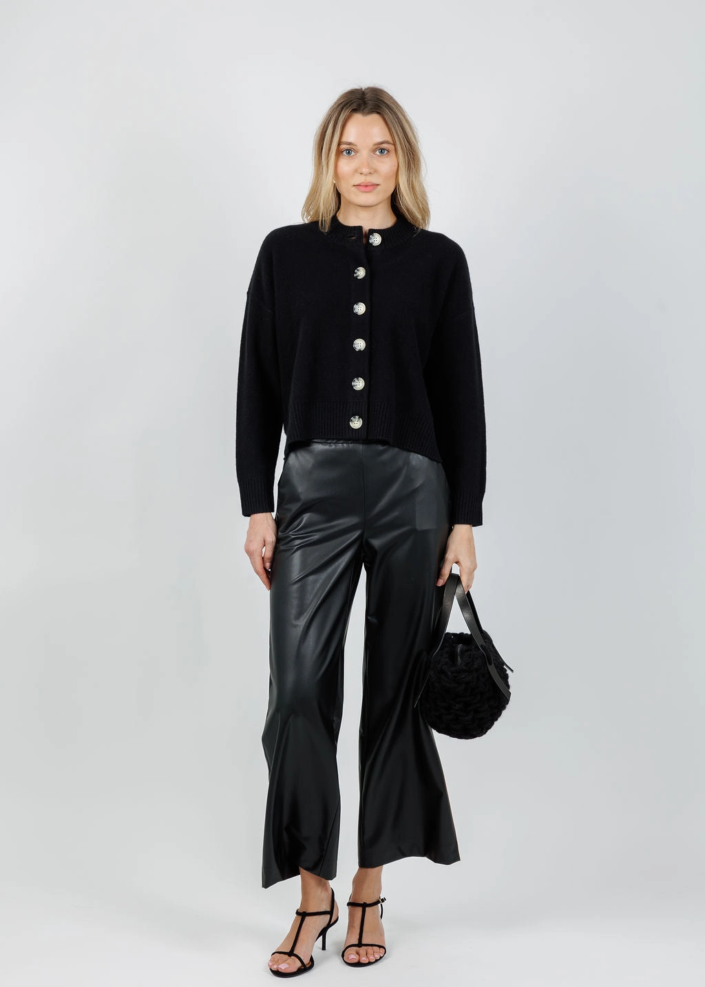 Nina Cashmere Crew Neck Cardigan - Black sporty wear Adaptive Fit Silhouette