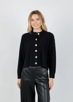 Soft Layer Sustainable Yarn Nina Cashmere Crew Neck Cardigan - Black