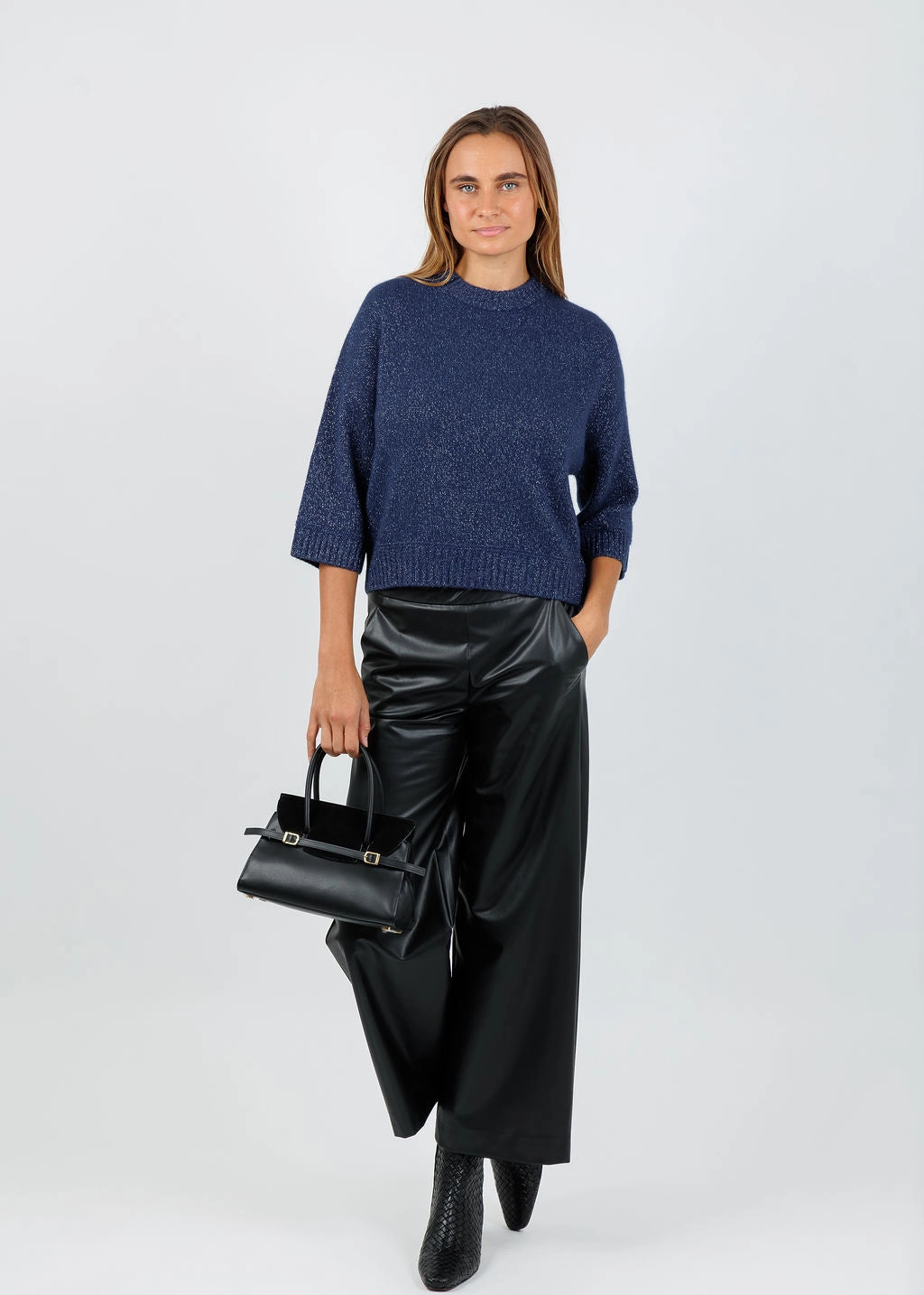 Chic Comfort Chill Layers Sienna Lurex Elbow Sleeve Sweater - Midnight