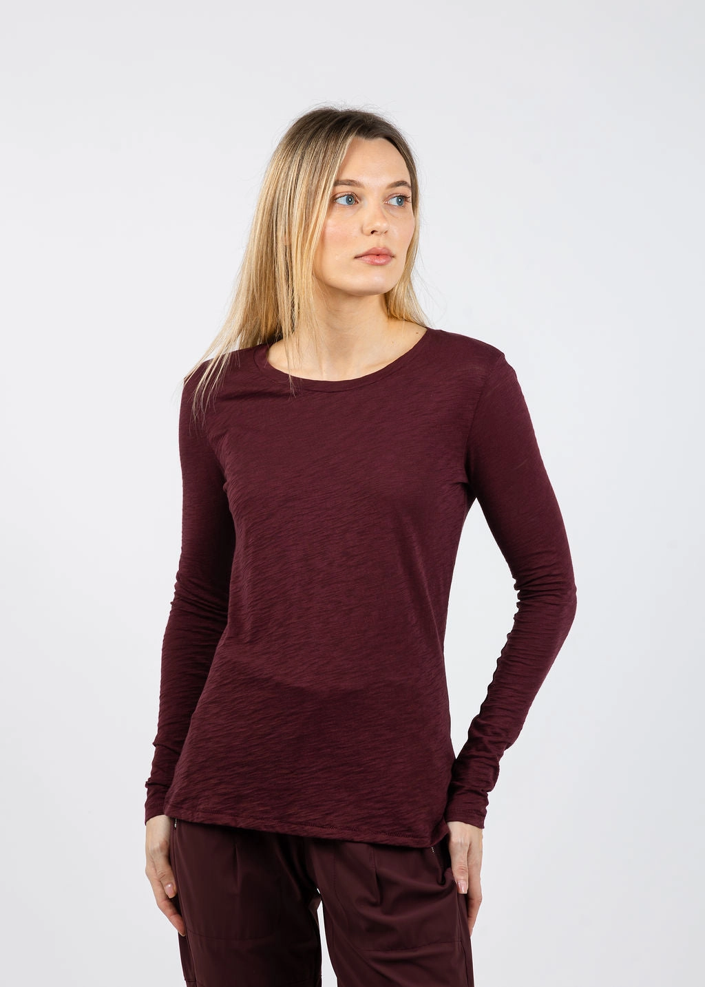 Eco Friendly Dye Signature Slub Long Sleeve Tee - Bordeaux