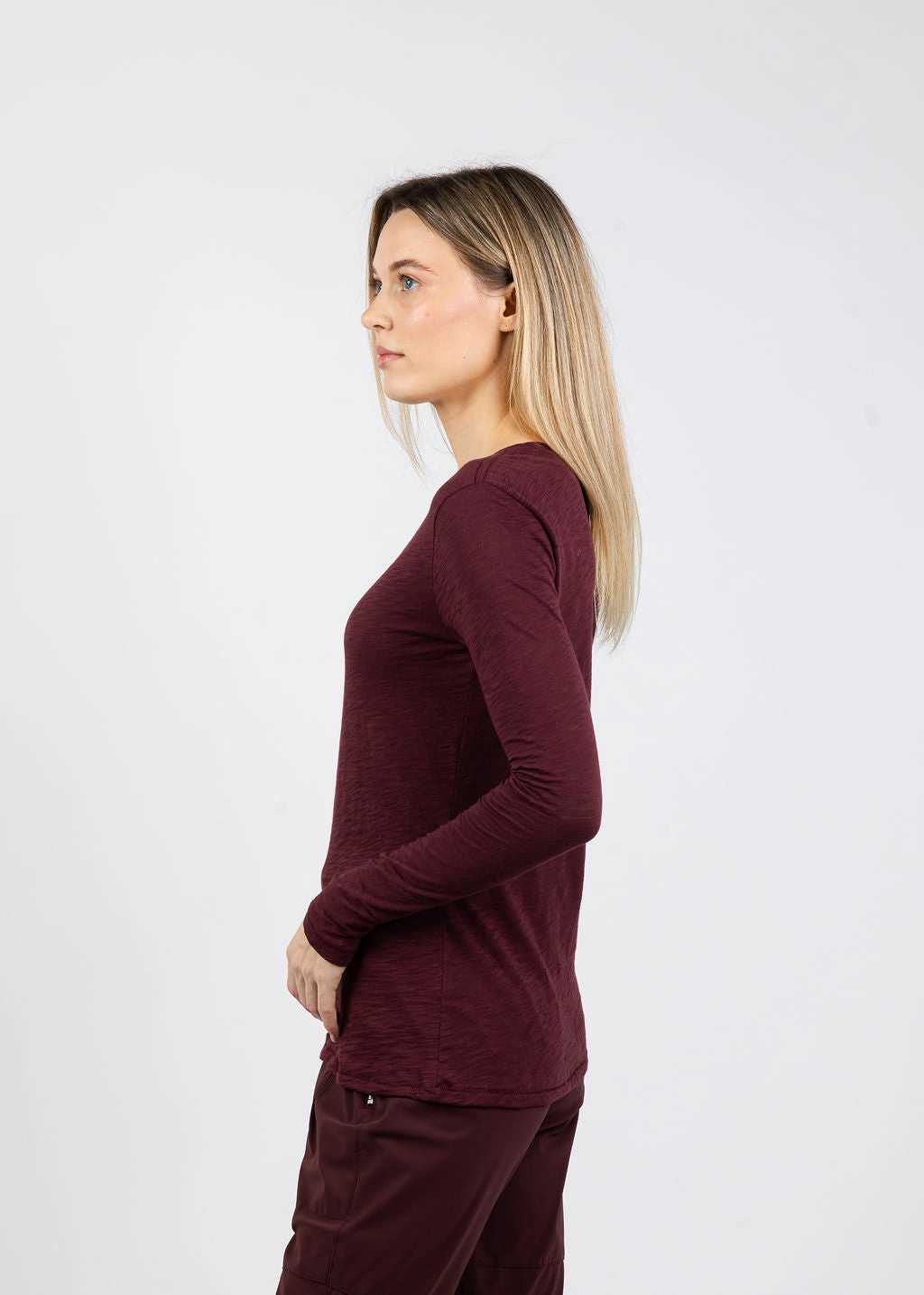 Signature Slub Long Sleeve Tee - Bordeaux Versatile Wear Workwear Essential