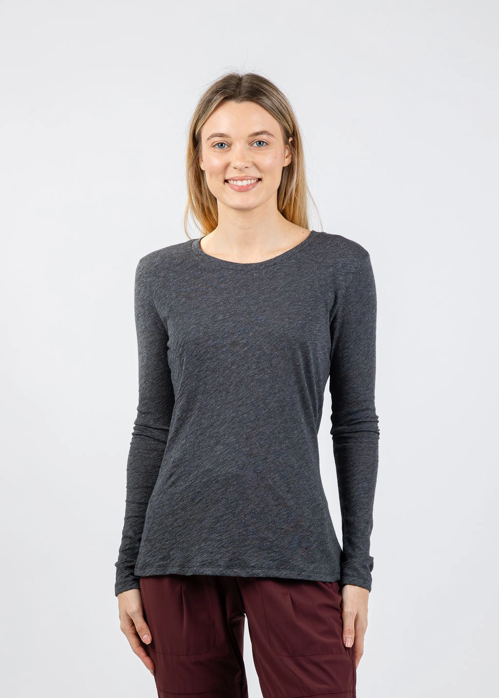 Signature Slub Long Sleeve Tee - Charcoal Heather Non-Iron