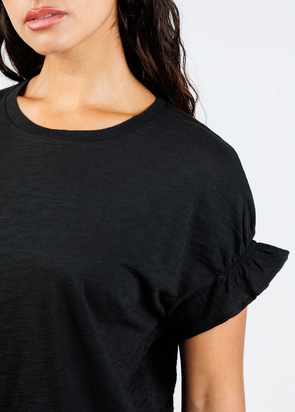 Customizable Option Advanced Moisture Management Signature Slub Puff & Ruffle Sleeve Tee - Black