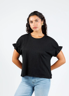 Signature Slub Puff & Ruffle Sleeve Tee - Black Backpacking Trip
