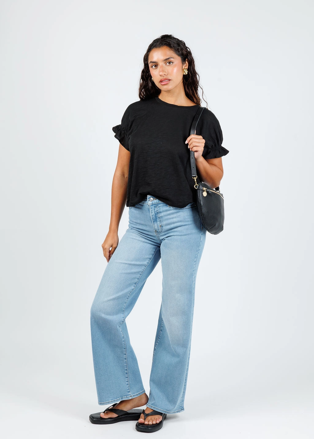 Signature Slub Puff & Ruffle Sleeve Tee - Black Sports Ready