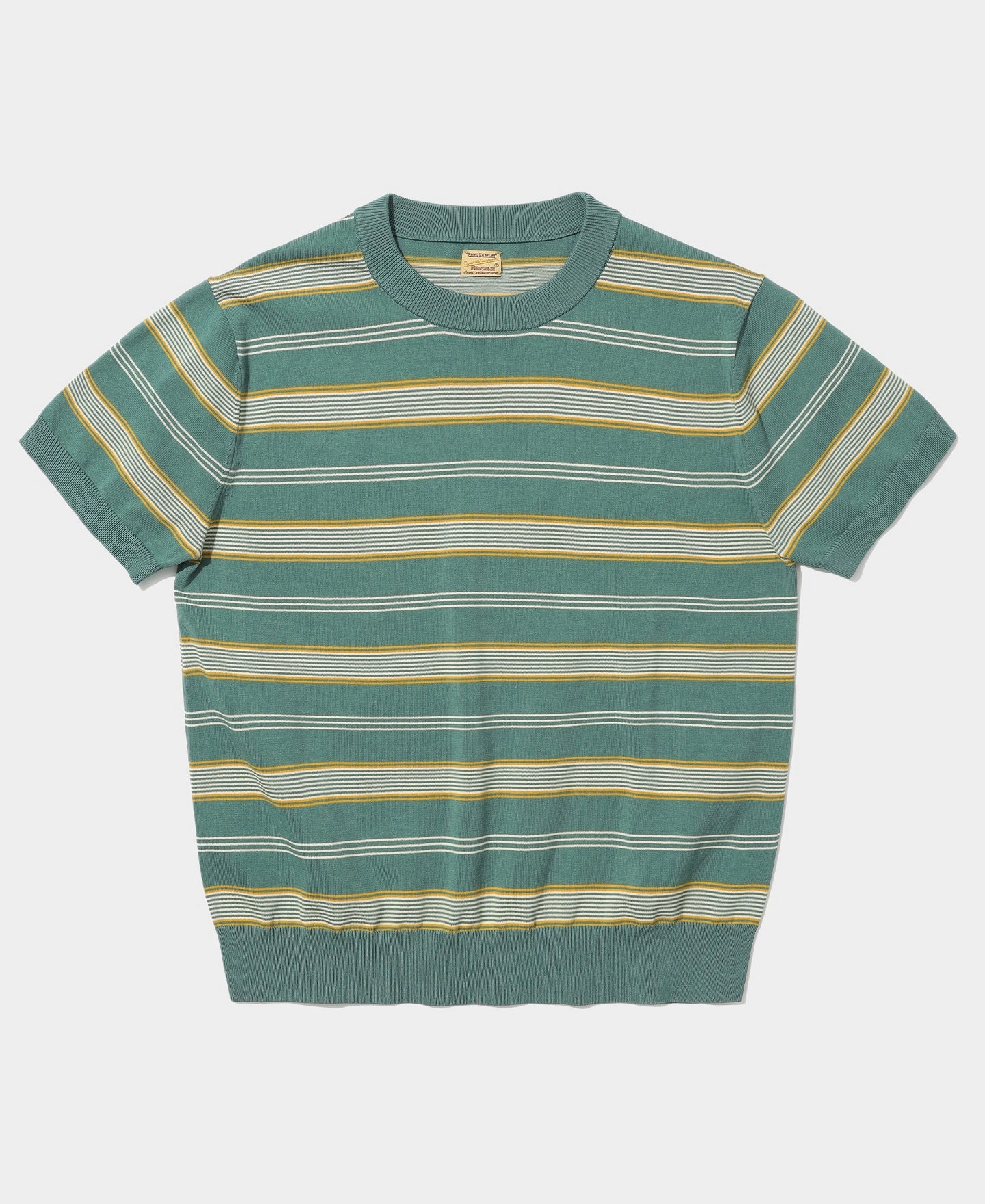 1950s Ribbed Striped Knit T-Shirt - Green Ethically Sourced Materials