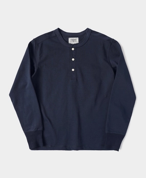 Relaxed Wear Fit Vintage Long Sleeve Henley Shirt - Navy