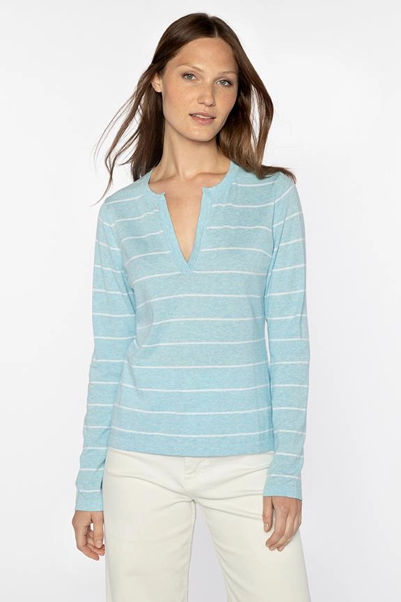 Eco Dye Process Breathable Style Stripe Splitneck Crew