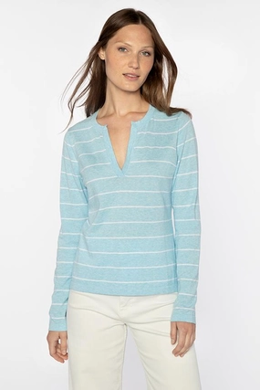 Chilly Day Knitwear fuzzy texture Stripe Splitneck Crew