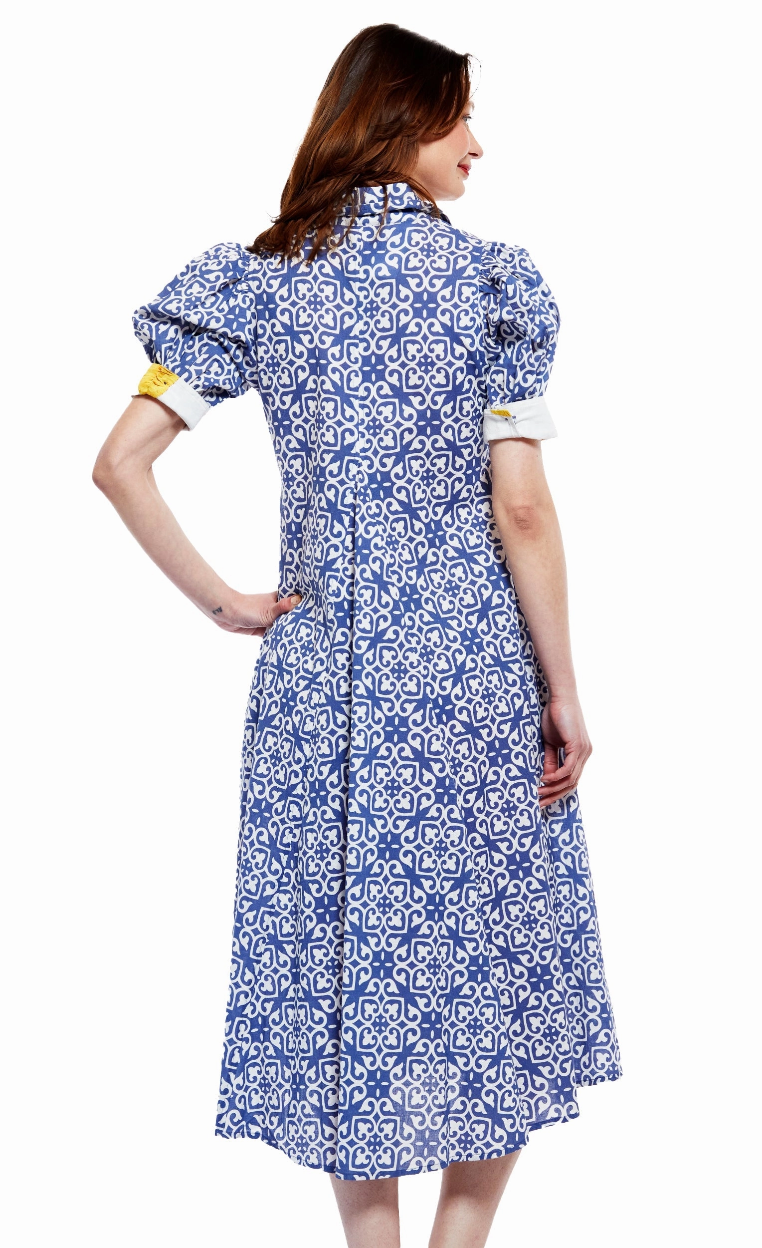 Rose Flush Perfect Fit Montauk Dress - Blue With White Geometric Pattern