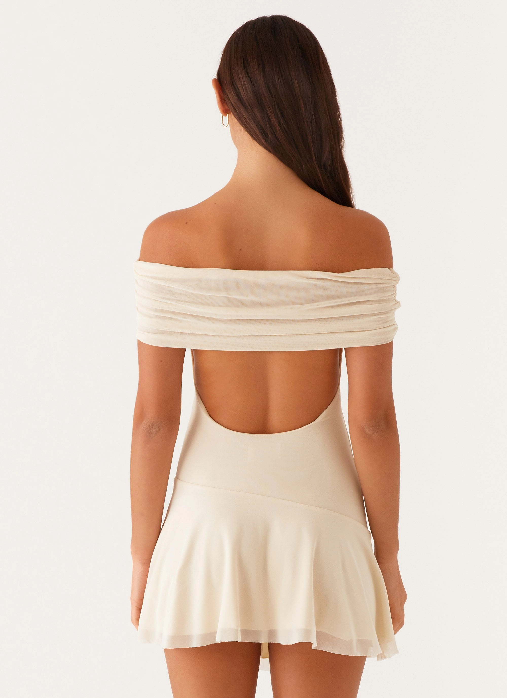 Date-Night Finola Off Shoulder Mini Dress - Pastel Yellow