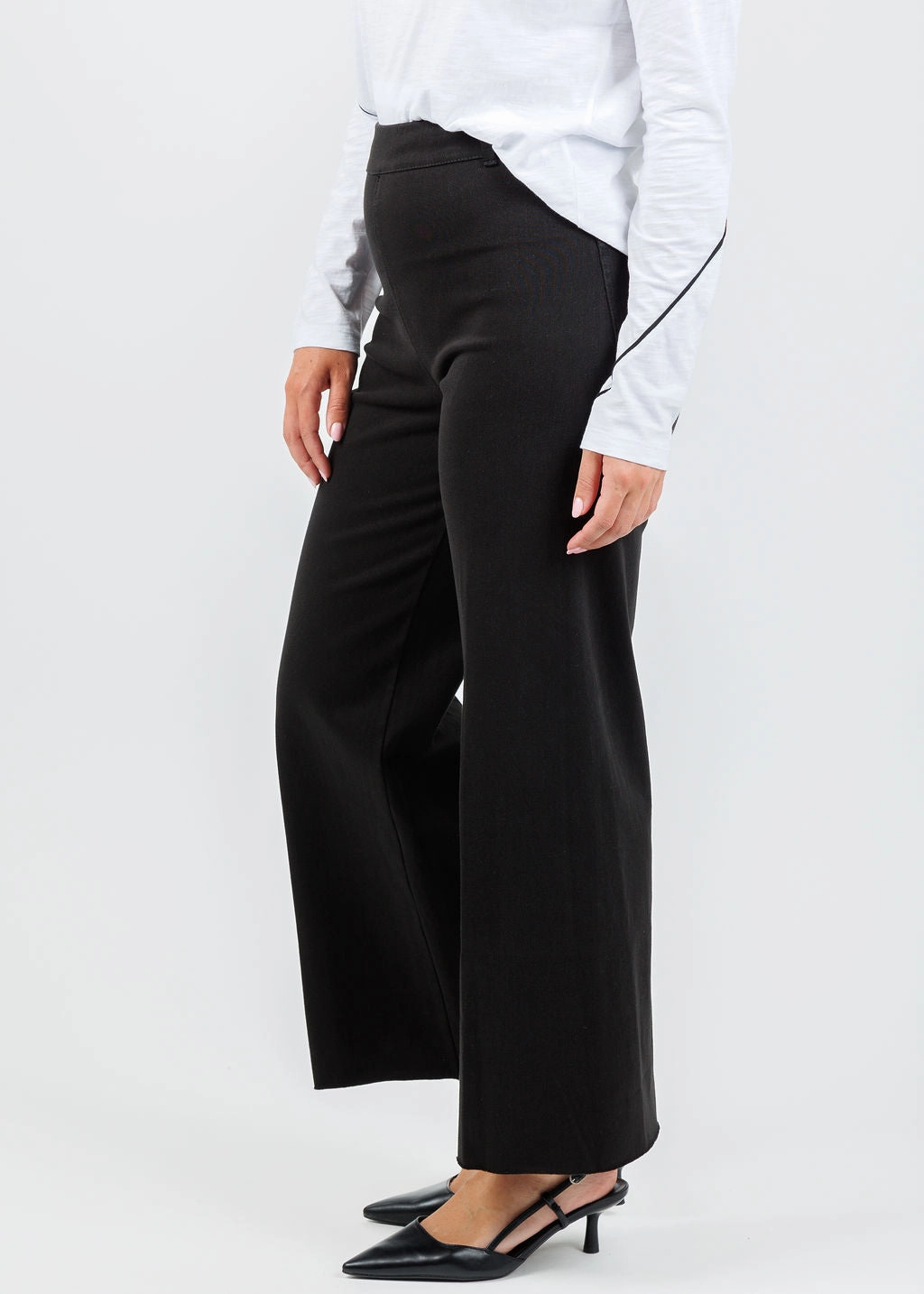 Erin High Waist Wide Leg Denim Pants - Black Comfy Flex