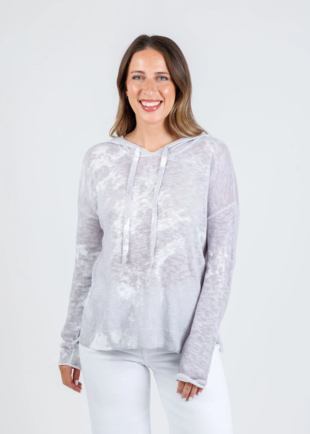 Cozy and Soft Versatile Stretch Tie Dye Hoodie - Cloud