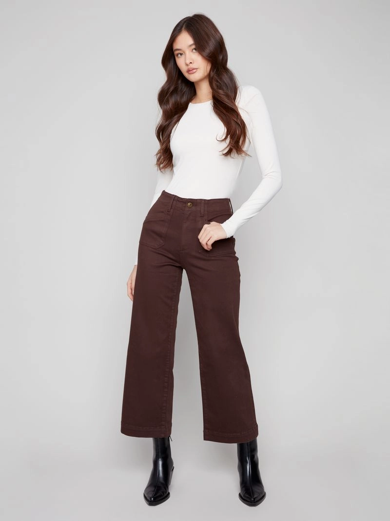 Charlie B. Mocha Cropped Wide Leg Twill Chilly Weather Fit