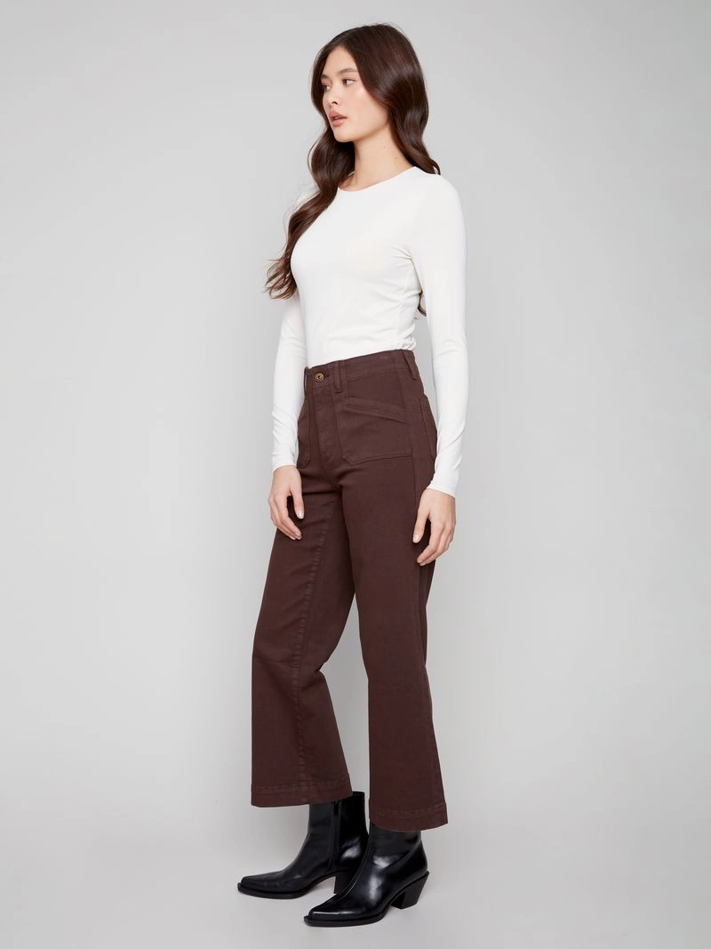 Charlie B. Mocha Cropped Wide Leg Twill Travel Ready