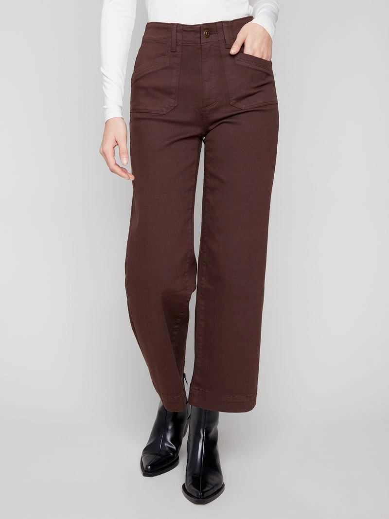 Charlie B. Mocha Cropped Wide Leg Twill Dynamic Fit
